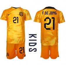 Nederländerna Frenkie de Jong #21 Hemmaställ Barn VM 2022 Korta ärmar (+ Korta byxor)